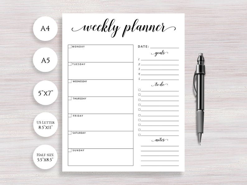 Weekly Planner Printable Weekly Organizer Planner Page | Etsy