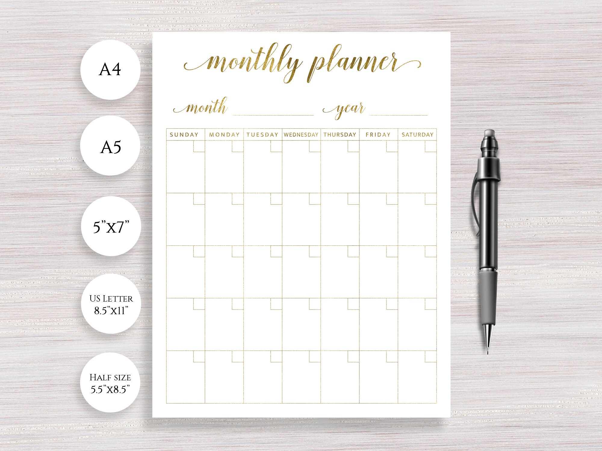 Gold Planner Bundle Printable Planner Pages Kit Planner Etsy