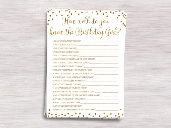 How Well Do You Know The Birthday Girl Gold Birthday Party Etsy