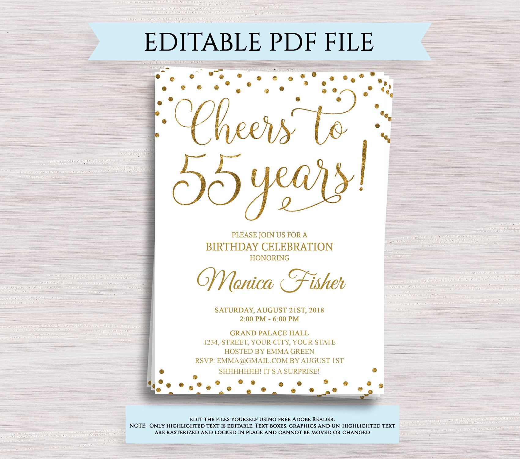 Editable 55th Birthday Party Invitation template Cheers to 55 | Etsy