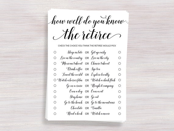 Retirement Party Games How Well Do You Know The Retiree Etsy