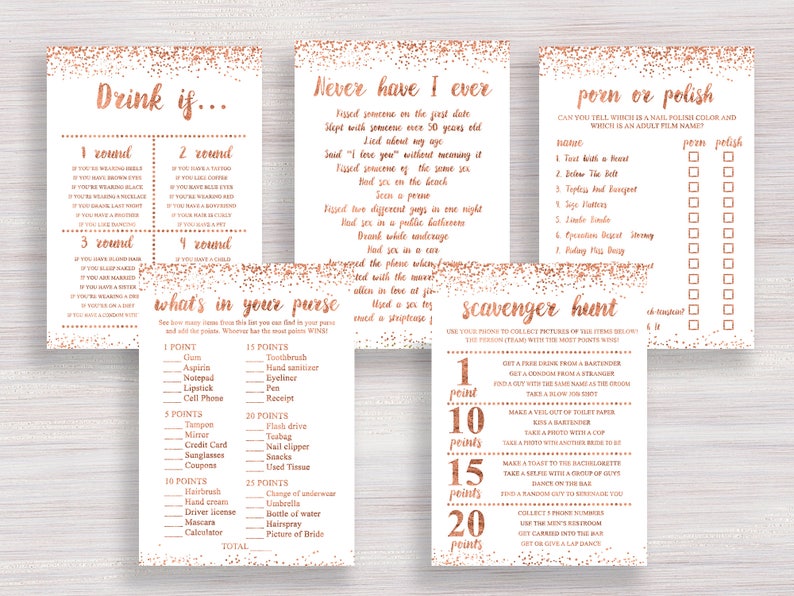 Rose Gold Bachelorette party games Package Bridal Party Drinking Game pack Lingerie Shower Activity Set Funny Hens Night Games Set