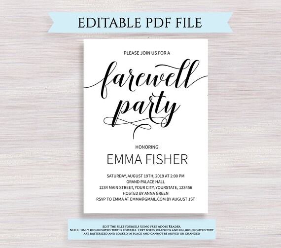 Editable Farewell Party Invitation Template Black And White Etsy