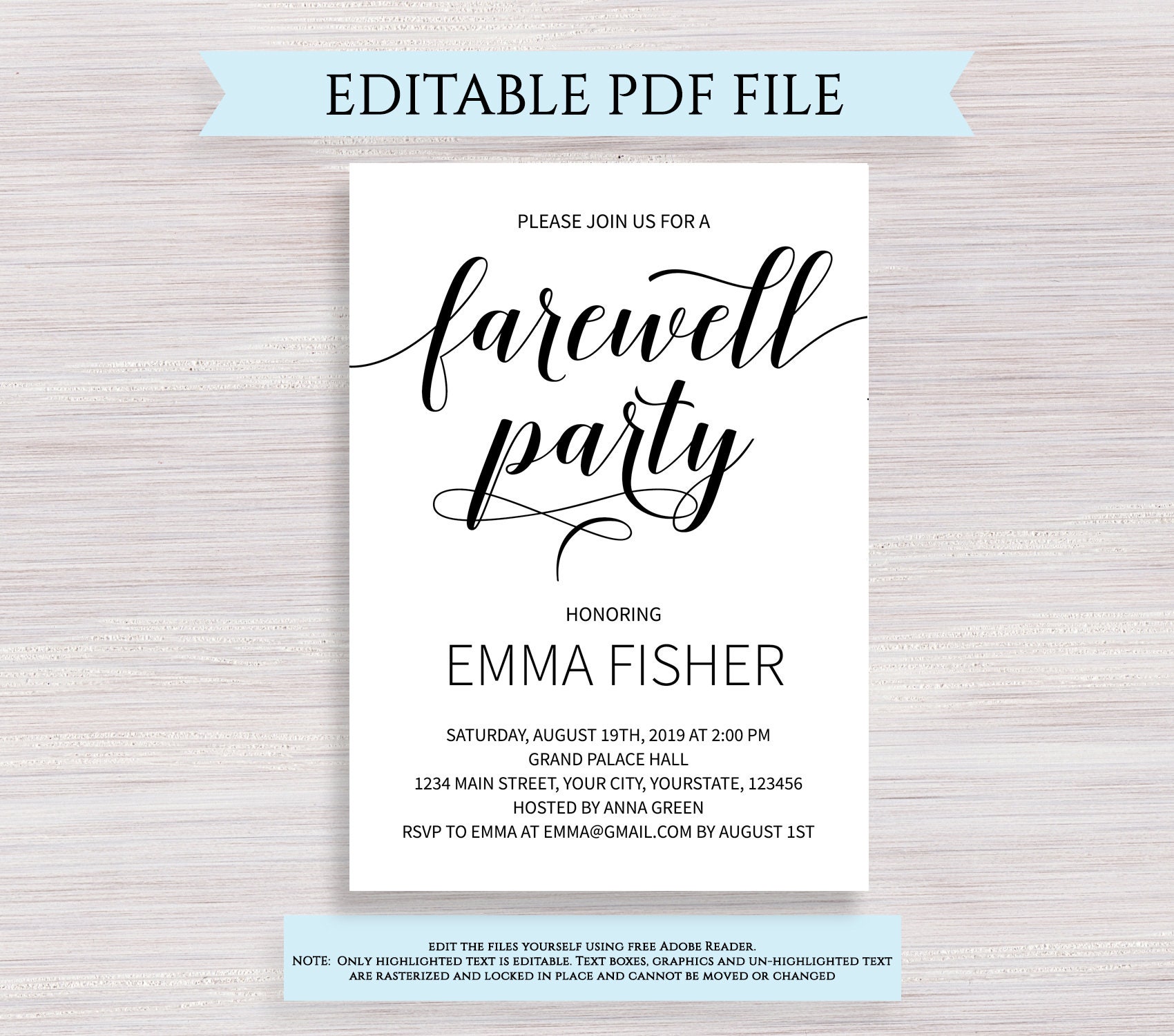 Editable Farewell Party Invitation Template, Black and White Farewell Party  invite, Retirement Party Ideas for Man, Woman , Going Away Party Within Farewell Party Flyer Template Free