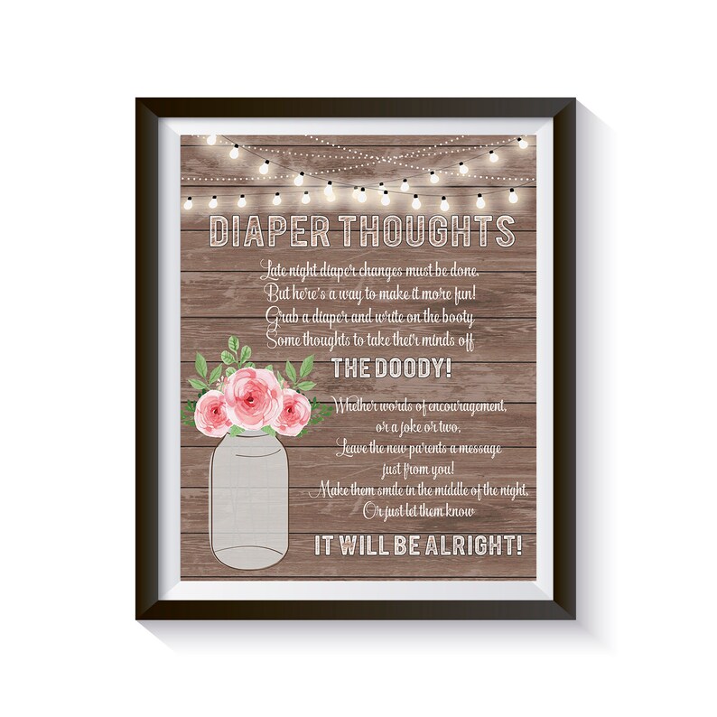 Diaper Thoughts Game Funny Baby Shower Games Rustic Mason Etsy