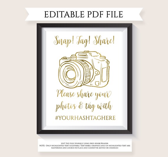 gold wedding hashtag sign