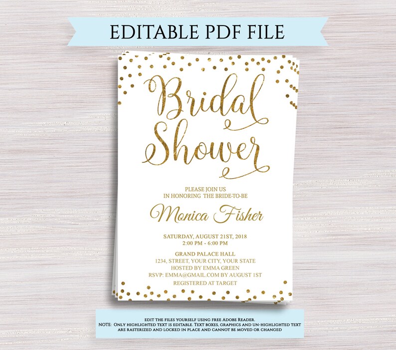 Editable Bridal Shower Invitation Gold Bridal Shower Invite Etsy