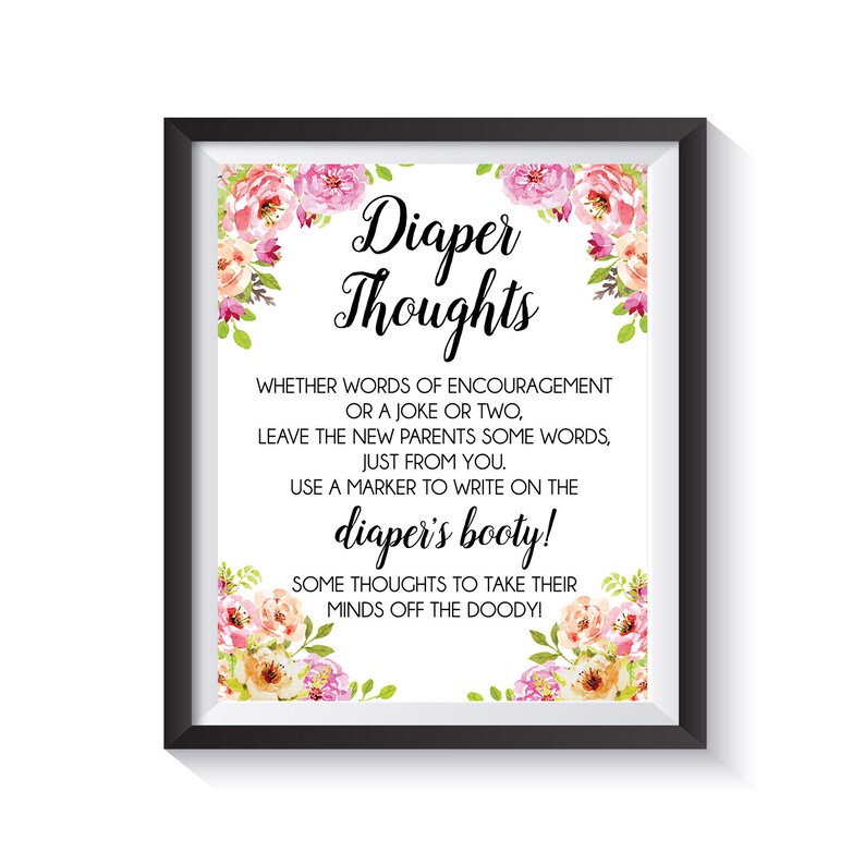 Diaper Thoughts Game Funny Baby Shower Games Flower Baby Etsy