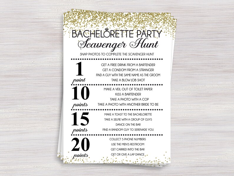 Scavenger Hunt, Amusing Bachelorette video games, Hens occasion sport Black White Gold Bachelorette celebration guidelines Bachelorette Sport Shower pursuits graphic relating to Free Printable Girls Night Out Games identified as Scavenger Hunt, Humorous Bachelorette game titles, Hens occasion recreation Black White Gold Bachelorette celebration tips Bachelorette Game Shower functions