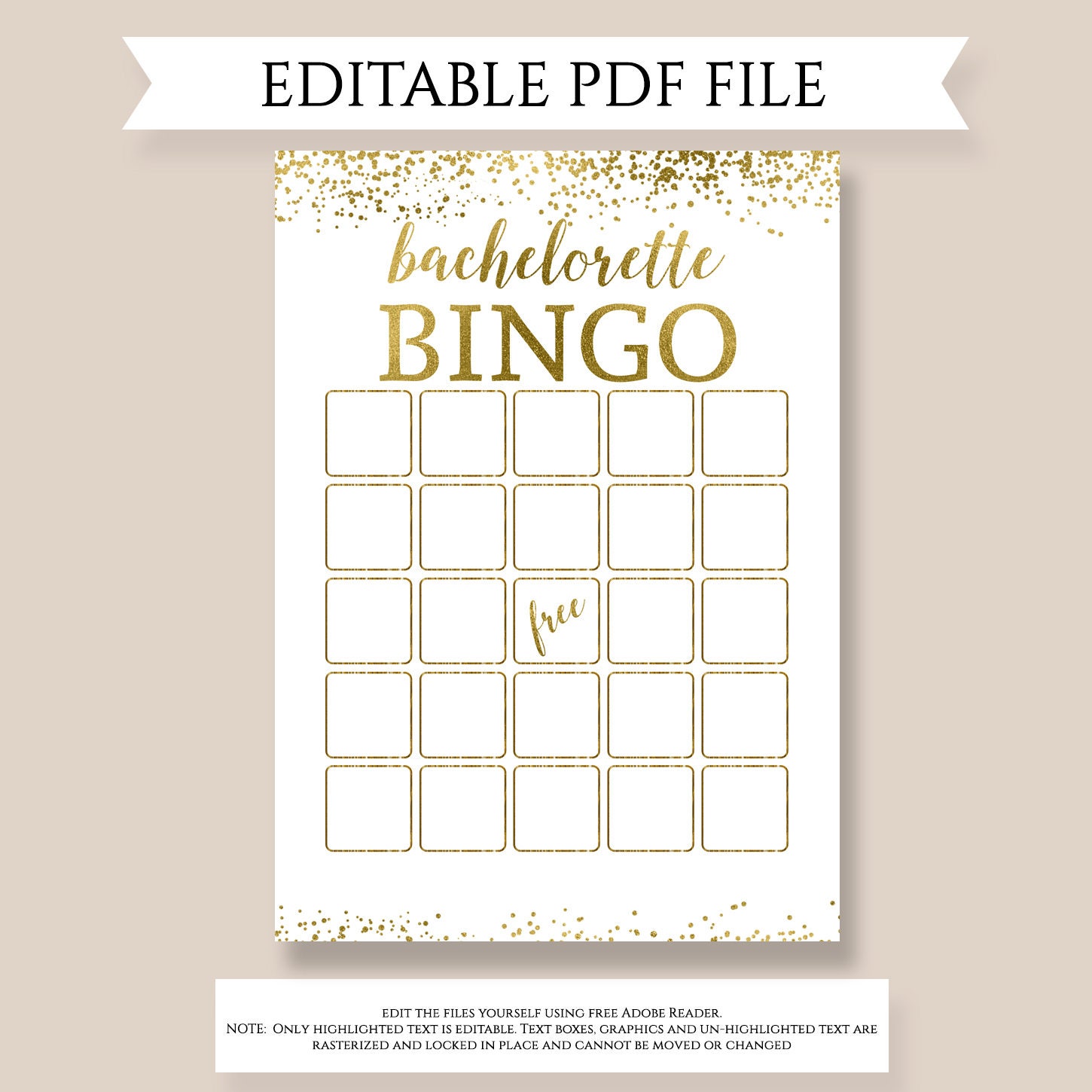 Bachelorette Bingo Editable PDF template Bachelorette Party  Etsy With Blank Bingo Template Pdf