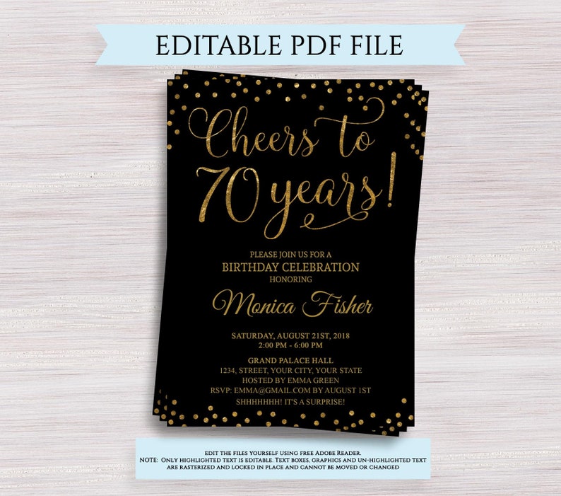Cheers To 70 Years Editable 70th Birthday Party Invitation Etsy 
