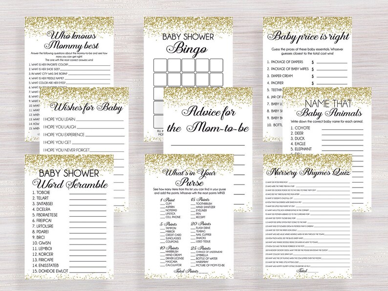 Baby Shower Games Package Funny Baby Shower Games Set Baby Etsy