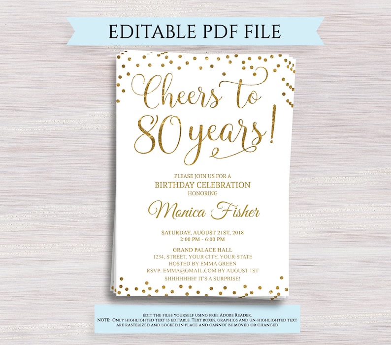 editable 80th birthday party