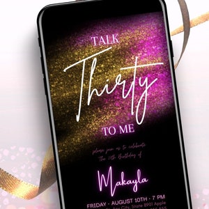 Talk Thirty Pink and Gold Glitter Birthday Digital Invitation, 30th Birthday Party Invite Text Editable Template, Digital invitation Evite