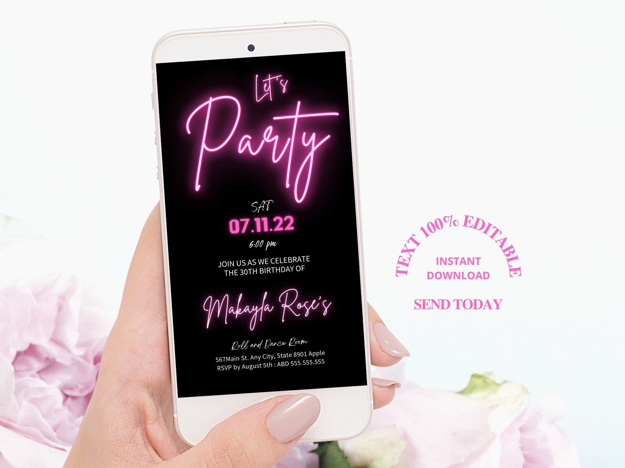 Hot Pink Birthday Party Invitation Neon Sign Invitation - Etsy