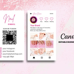 Instagram Visitenkarte, IG Visitenkarte, Nagel Visitenkarte, QR Code Visitenkarte, DIY Canva Template editierbar printable