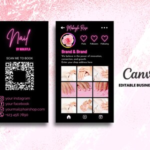 Instagram Visitenkarte, IG Visitenkarte, Nagel Visitenkarte, QR Code Visitenkarte, DIY Canva Template editierbar printable