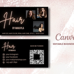 Hair Business Card Template, Editable Business Card Canva Template for Hair Stylist, Printable Business Card