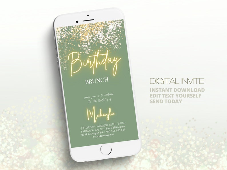 Sage Green Party Invitation, 30th Birthday Digital Invite, Green and