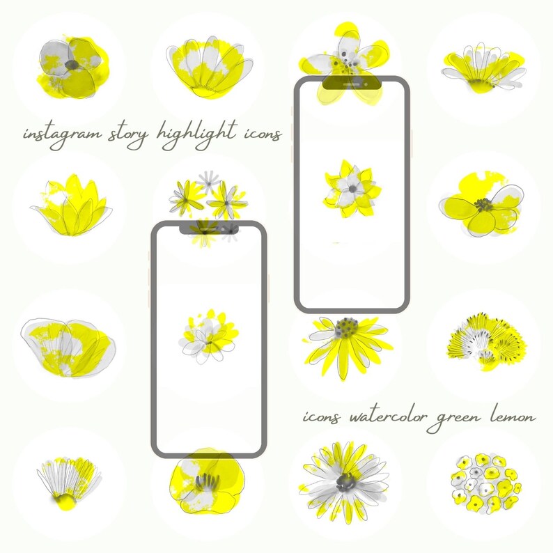 Floral Instagram Story Highlight icons lemon yellow gray Etsy