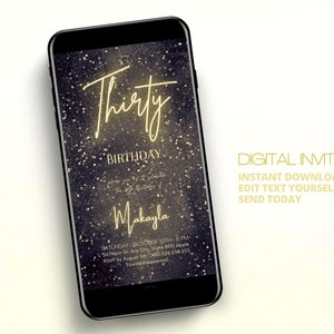 Gold dust Brunch birthday invitation, Digital editable download, e invite, Whatsapp Text message, evite, ecard, save the date canva template