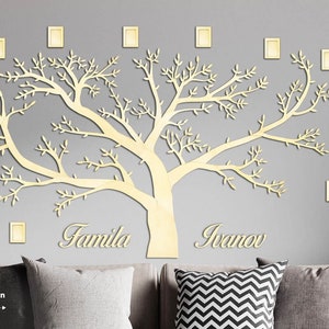 Wooden Family Tree with 15 Picture Frames (270x150cm/ 106x59in) - lovely large wall decoration art decal