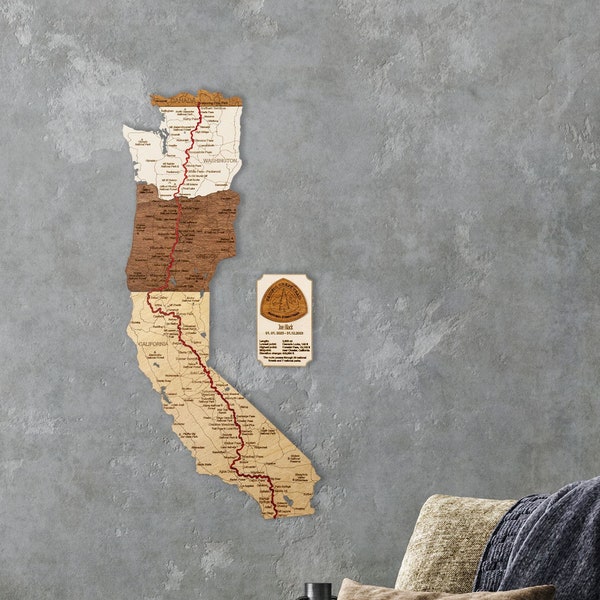 pazifische Landkarte (PCT) + Gedenktafel – einzigartige Wand-Deko für Ihr Zuhause, Ihr Büro