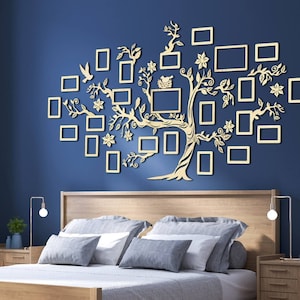 Wooden Family Tree with 23 picture frames (89x63in / 225x160cm) personalized large wall decoration art decal rearrangeable photo frames