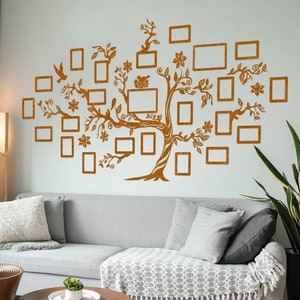 Wooden Family Tree (teak) with 23 picture frames (83x63in / 210x160cm) - large wall decoration art decal rearrangeable photo frames