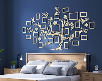 Wooden Family Tree with 23 picture frames (83x63in / 210x160cm) personalized large wall decoration art decal rearrangeable photo frames