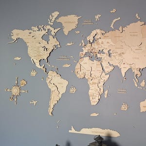 World wood map wall decoration - NATURAL edition - 3D multilayer,hand-made,perfect gift for travellers,beautiful wall decoration,no duty/tax