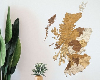 Scottish wooden map – geographically accurate map of Scotland, extremely detailed engraving - home, office wall decoration room
