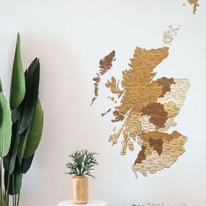 Scottish wooden map – geographically accurate map of Scotland, extremely detailed engraving - home, office wall decoration room