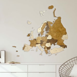 Europa Karte Aus Holz - 3D Wanddekoration Kunst für Wohnzimmer, Arbeitszimmer, Flur, Büro, Kinder, Jubiläum, Puzzle
