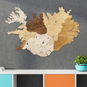 Landkarte Island aus Holz – große mehrfarbige 3D Wanddekoration für Ihr Zimmer, Flur, Büro, Wohnzimmer oder Cottage