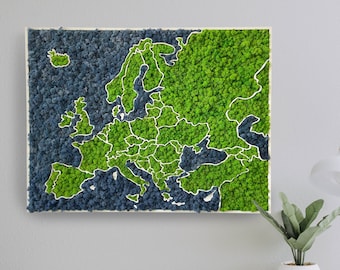 Moss 3D Map of Europe - truly unique and beautiful map from stabilized lichen - natural wall decoration art