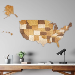 USA Holzkarte - Wanddekoration Kunst - Amerika, USA, USA Holz karte - für Wohnzimmer, Studium, Flur, BüroGeografie