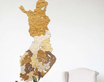 Wooden Map of Finland – large multicolour 3D wall decoration art for your room, hall, office, living room or cottage