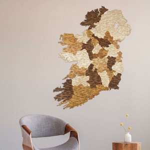 Irland Landkarte aus Holz – Straßen, Städte, Grenzen - große multicolor Wanddeko für Dein Zimmer, Deinen Flur, Dein Büro, zum Basteln - Irisch