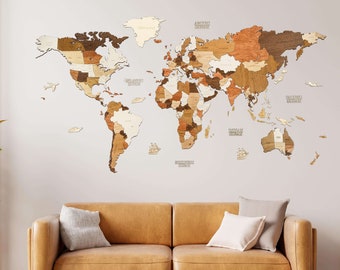 Wooden World Map Wall Decoration - no duty/tax! 2D Multilayer Multicolor - Very Detailed Map - Perfect Gift for any Traveler