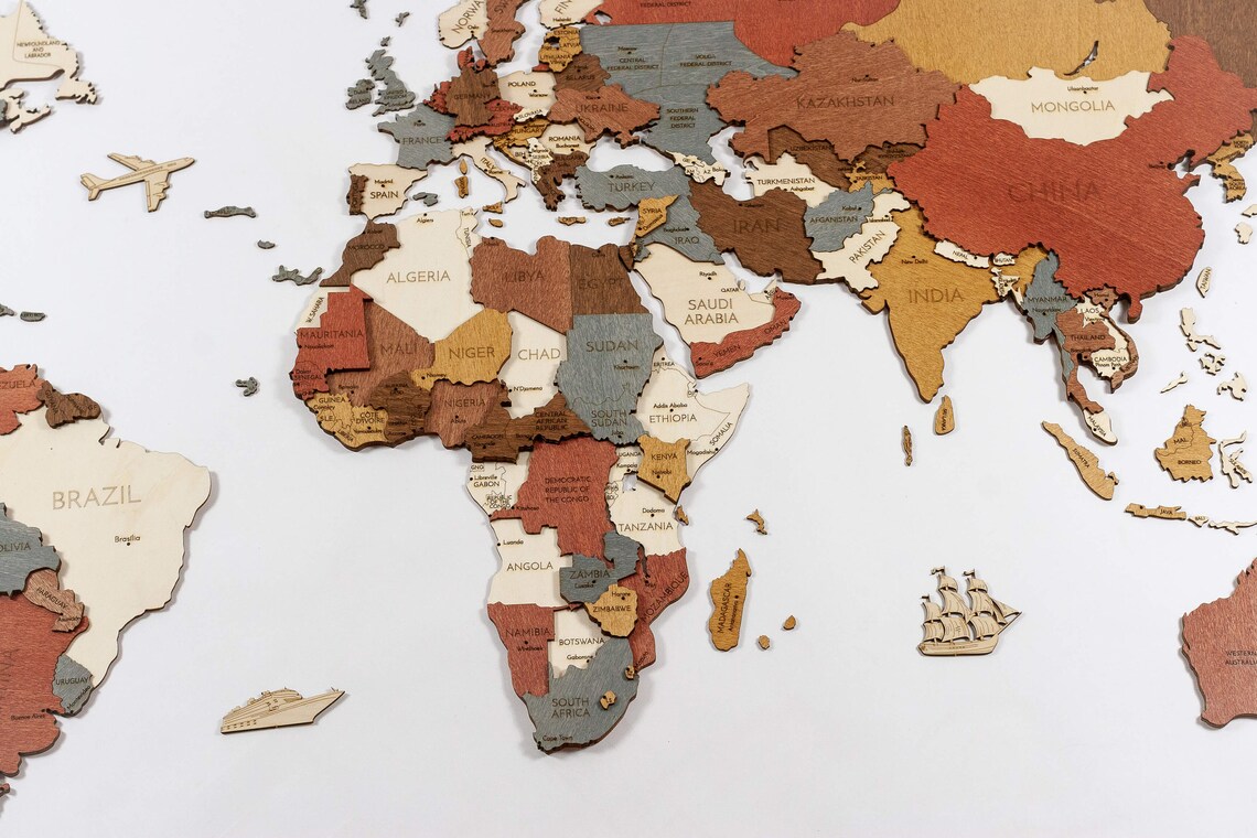 Wooden World Map Wall Decoration Industrial Edition No Etsy