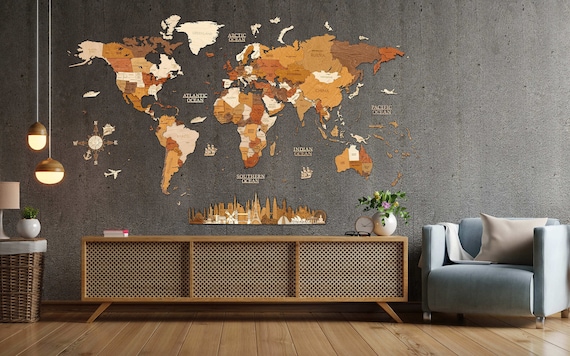 Wooden World Map Wall Decoration No Duty/tax 3D Multilayer