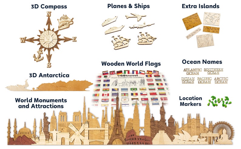 Wooden World map wall decoration - geographical, very detailed, perfect gift for travelers,anniversary - no duty/tax image 3