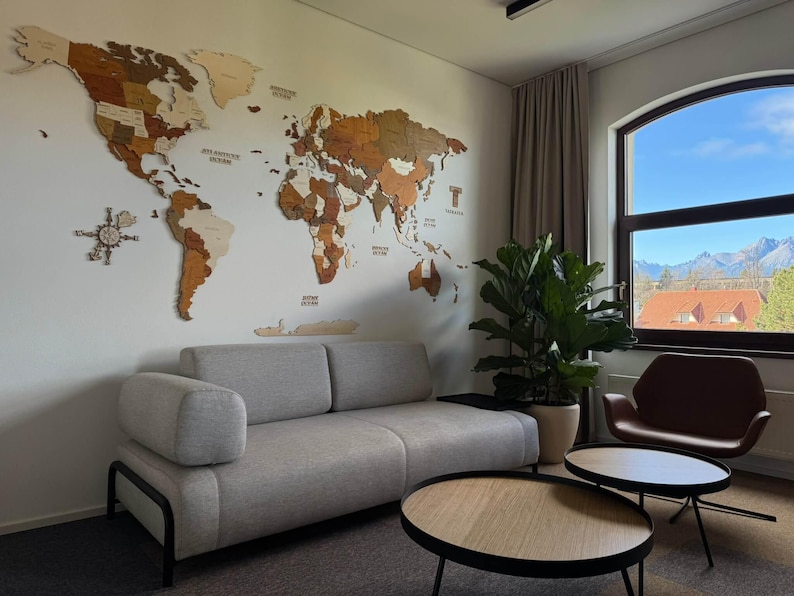 Wooden World map wall decoration - geographical, very detailed, perfect gift for travelers,anniversary - no duty/tax image 4