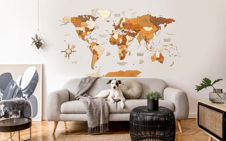 Wooden World map wall decoration - geographical, very detailed, perfect gift for travelers,anniversary - no duty/tax image 12