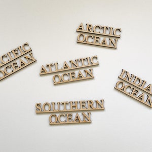 Wooden Ocean Names for a 3D wooden world map - handmade wooden decoration