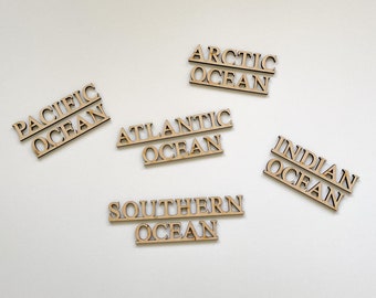 Wooden Ocean Names for a 3D wooden world map - handmade wooden decoration