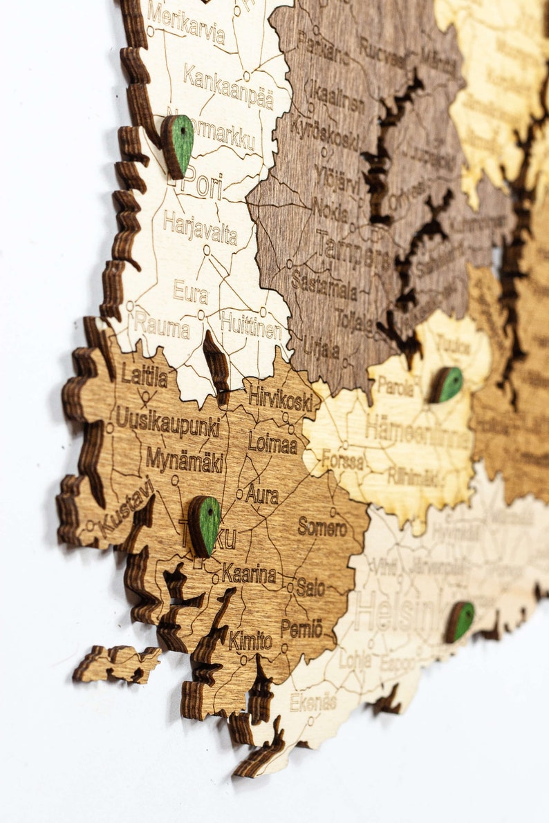 Wooden Map of Finland large multicolour 3D wall decoration art for your room, hall, office, living room or cottage image 6