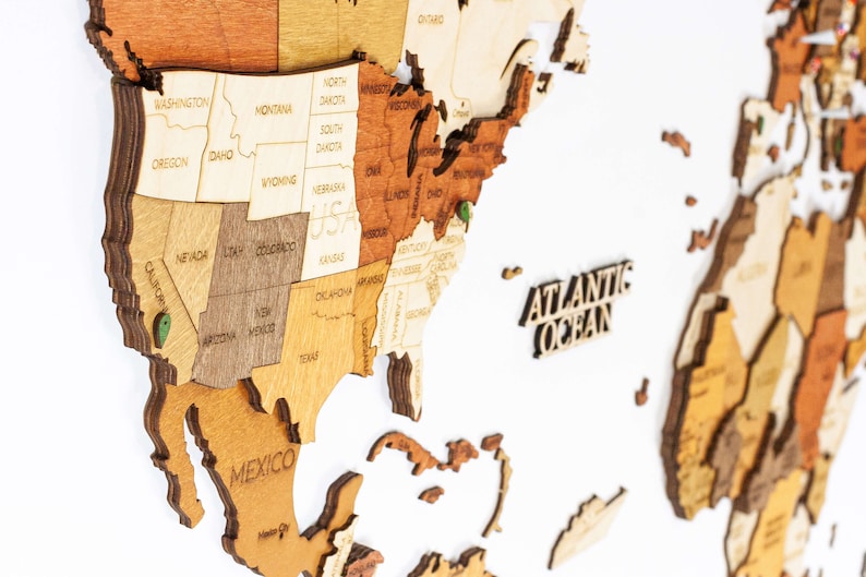 Wooden World map wall decoration - geographical, very detailed, perfect gift for travelers,anniversary - no duty/tax image 9