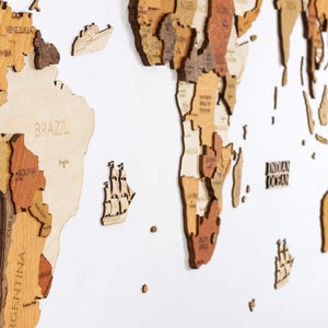 Wooden World map wall decoration - geographical, very detailed, perfect gift for travelers,anniversary - no duty/tax image 15